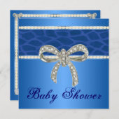 Blue Giraffe Diamond Bow Babydusche Einladung (Vorne/Hinten)