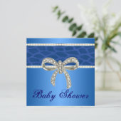 Blue Giraffe Diamond Bow Babydusche Einladung (Stehend Vorderseite)