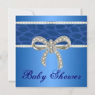 Blue Giraffe Diamond Bow Babydusche Einladung