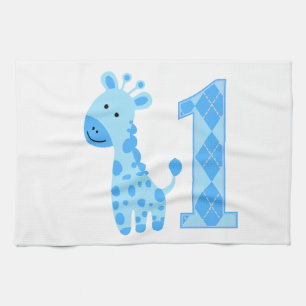 Blue Giraffe Erster Geburtstag Geschirrtuch