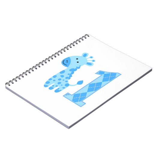 Blue Giraffe Erster Geburtstag Notizblock (Linke Seite)