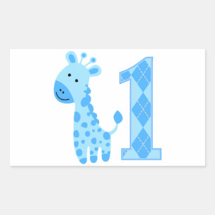 Blue Giraffe Erster Geburtstag Rechteckiger Aufkleber
