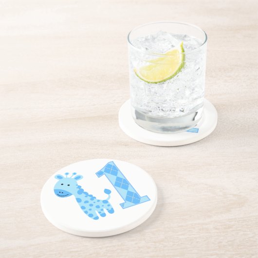 Blue Giraffe Erster Geburtstag Untersetzer (Seite)