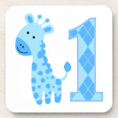 Blue Giraffe Erster Geburtstag Untersetzer (Vorderseite)