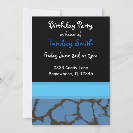 Blue Giraffe Fur Muster Geburtstagseinladung Einladung (Vorderseite)