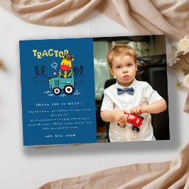 Blue Giraffe in Farm Traktor Boys Foto Geburtstag Dankeskarte