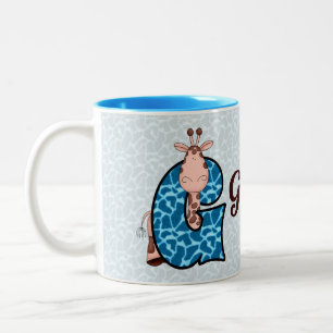 Blue Giraffe Monogram Letter G und Name Zweifarbige Tasse