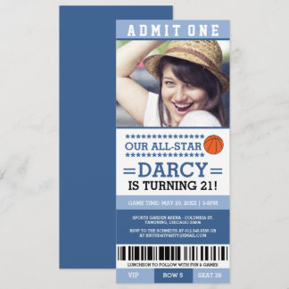 Blue Girl Basketball Ticket Geburtstag Einladung