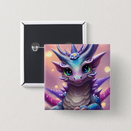 Blue Girl Dragon Poster Button (Vorne & Hinten)