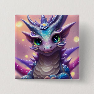 Blue Girl Dragon Poster Button