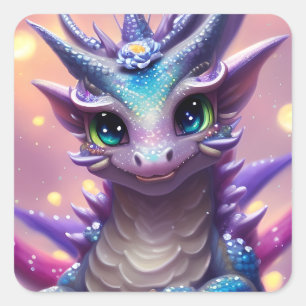 Blue Girl Dragon Quadratischer Aufkleber