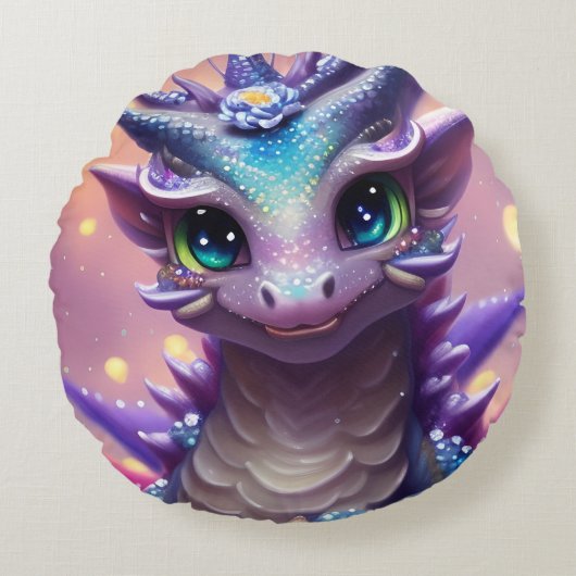 Blue Girl Dragon Rundes Kissen (Vorderseite)