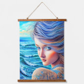 Blue Girl Ocean Waves Fantasy Fantastisches Kunstw Wandteppich Mit Holzrahmen (Vorderseite)