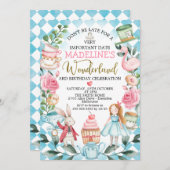 Blue Girls Alice im Wunderland Geburtstag Einladun Einladung (Vorne/Hinten)