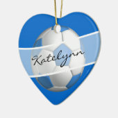 Blue Girls Soccer Ball Black Heart Ornament (Links)