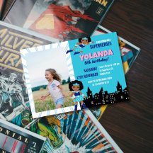 Blue Girls Superhero Kindergeburtstag