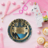 Blue Girly Birthday mit Gold & Black High Heels Pappteller (Party)