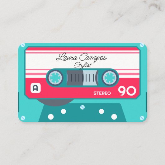 Blue Girly Stylist Music Tape Casette 1980s Visitenkarte (Vorderseite)