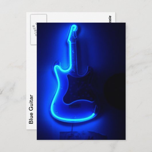 Blue Gitarre, Cool Neon Sign Postkarte (Vorne/Hinten)
