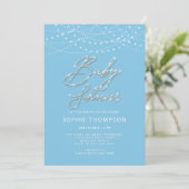 Blue Glam Calligraphy Rustic Light Boy Baby Showdu Einladung (Stehend Vorderseite)