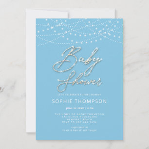 Blue Glam Calligraphy Rustic Light Boy Baby Showdu Einladung