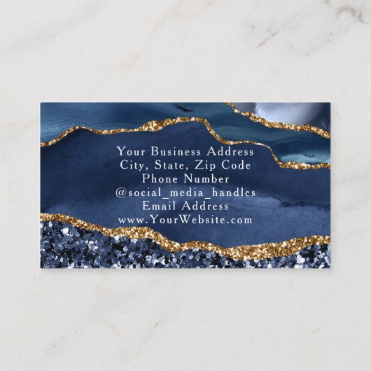 Blue Glam Glitzer Agate Fashion Stylist Modernster Visitenkarte (Rückseite)
