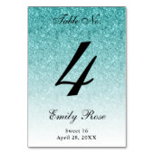 Blue Glam Glitzer Tischnummer Card (Rückseite)