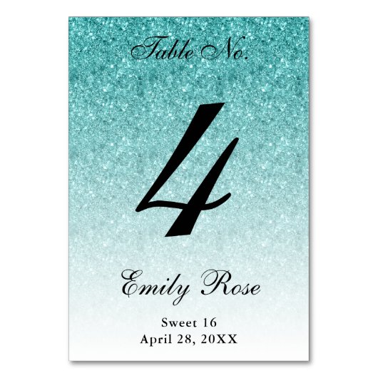 Blue Glam Glitzer Tischnummer Card (Vorderseite)