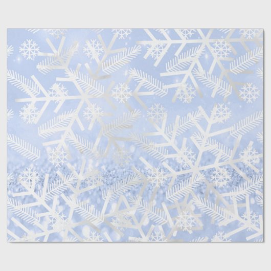 Blue Glam Glitzer Weihnachtsfeiertage Schneeflocke Geschenkpapier (Flach)