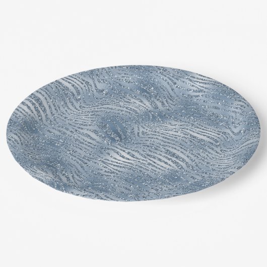 Blue Glam Glitzer Zebra Print Pappteller (Schrägansicht)