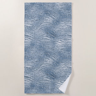 Blue Glam Glitzer Zebra Print Strandtuch