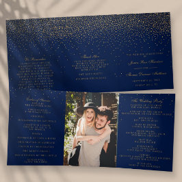 Blue & Glam Gold Confetti Wedding Collection Dreifach-gefaltete Programmkarte