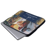 Blue Glam Gold Glitzer 3 Foto Collage Mit Monogram Laptopschutzhülle (Vorne Knopf)