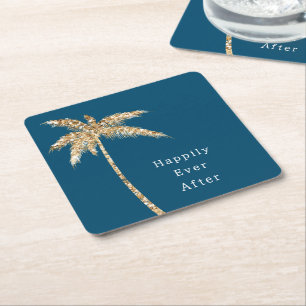 Blue Glam Gold Glitzer Palm Tree Rechteckiger Pappuntersetzer