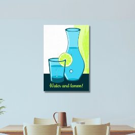 Blue Glass & Carafe - Wasser und Lemon! Poster