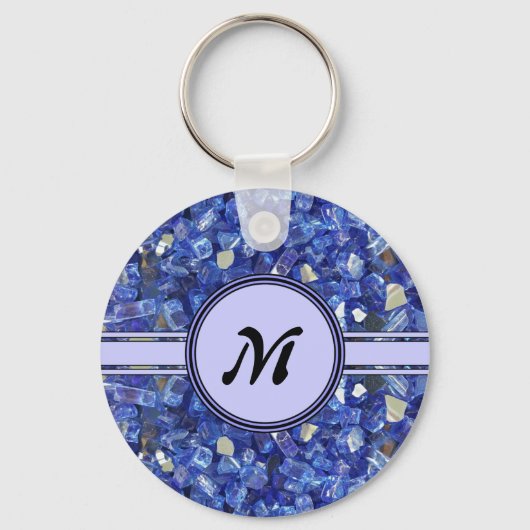 Blue Glass Crystals Monogram Sparkle Schlüsselanhänger (Vorderseite)
