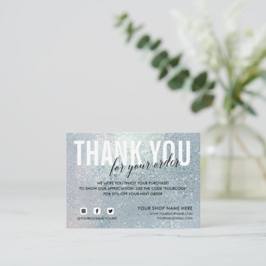 Blue glass DANKE FÜR IHRE GESELLSCHAFTLICHE BESTEL Begleitkarte (Stehend Vorderseite)