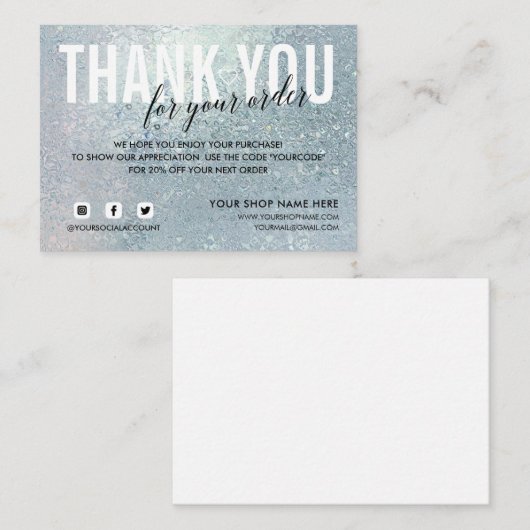 Blue glass DANKE FÜR IHRE GESELLSCHAFTLICHE BESTEL Begleitkarte (Vorne/Hinten)