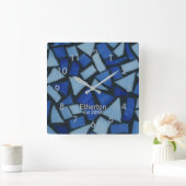 Blue Glass Mosaic Pattern Acrylic Wall Clock Quadratische Wanduhr (Zuhause)