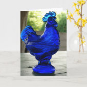 Blue Glass Rooster Karte (Gelbe Blume)