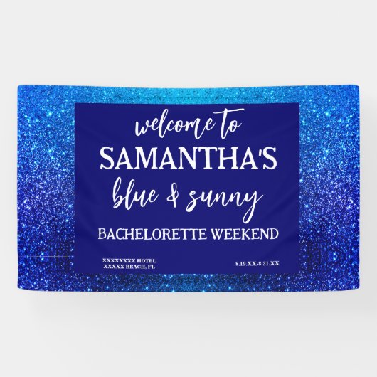 Blue Glitter Bachelorette Party Welcome Sign Banner (Horizontal)