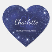 Blue glitter dust monogram name Herz-Aufkleber (Vorderseite)