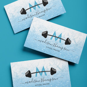 Blue Glitter Personal Trainer Business Card Visitenkarte