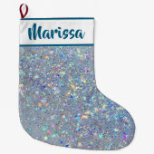 Blue Glitter Personalized Name Christmas Stocking Großer Weihnachtsstrumpf (Vorderseite)