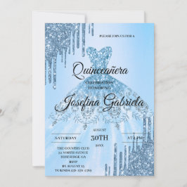 Blue Glitter Quinceañera Invitation Einladung