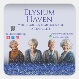 Blue Glitter Seniors Care Homes Peace Love Family Quadratischer Aufkleber