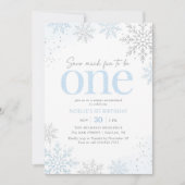Blue Glitter Snowflake 1st Birthday Einladung (Vorderseite)