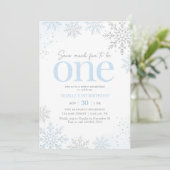 Blue Glitter Snowflake 1st Birthday Einladung (Stehend Vorderseite)