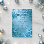 Blue Glitter Snowflake Winter Christmas Party Einladung