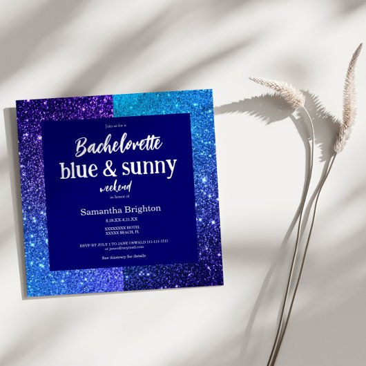 Blue Glitter Weekend Bachelorette Party Invitation Einladung